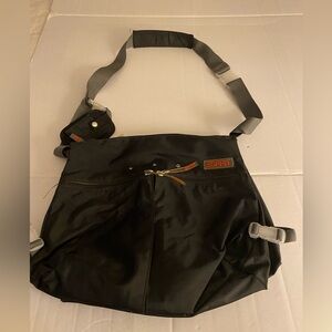 Esprit Black Nylon Faux Leather Trim Crossbody School Laptop Bag Vintage